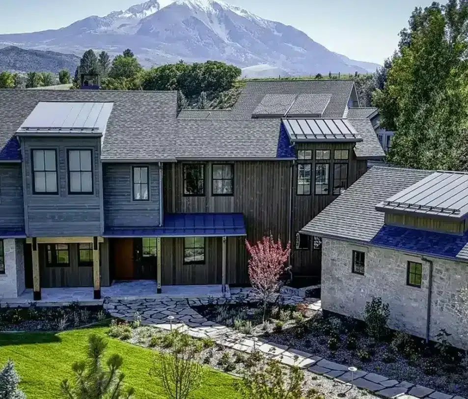 Mountain home exterior with Mount Sopris behind it